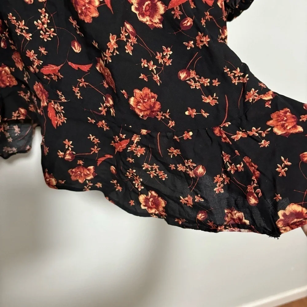 NEW Free People Flower Fields Long Sleeve orange/Black Boho Flowy Mini Dress